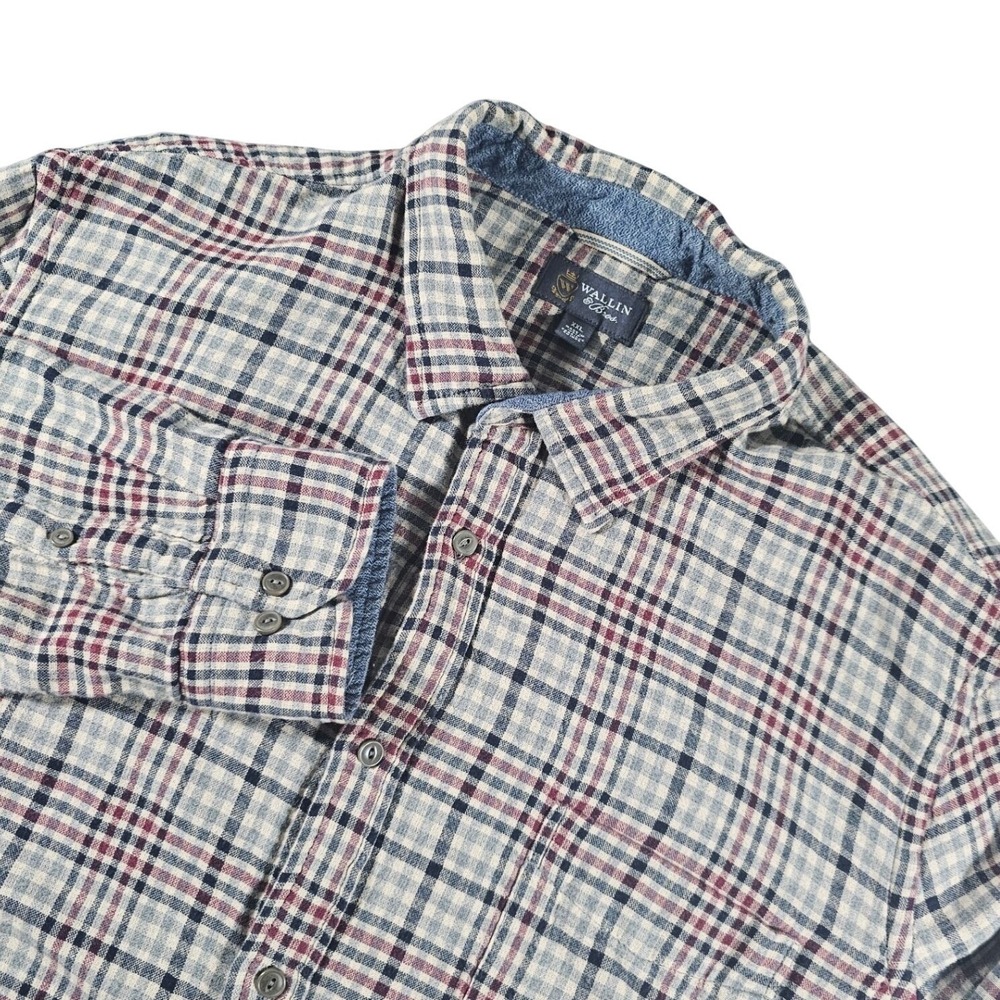 Wallin & Bros Button Down Shirt MensXXL Blue Red Plaid Cotton Flannel Shaket